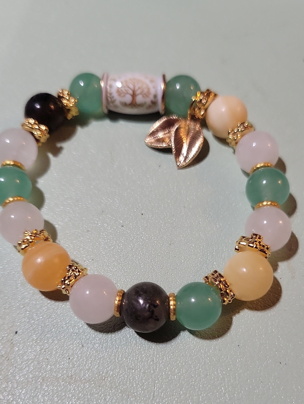 Tree Of Life Beaded Bracelet with Leaf Charm